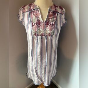 Andree Embroidered Striped Blouse - Red, Blue, Cream